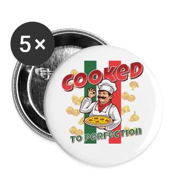 Pastry Baker Chef Cook Bread Baking Food Pizza - Buttons groß 56 mm (5er Pack) - Weiß - Vorne
