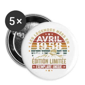 The legends were born in April 1958 gift 1958 - Buttons large 2.2''/56 mm (5-pack) - white - Front