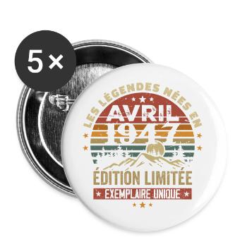 The legends were born in April 1947 gift 1947 - Buttons large 2.2''/56 mm (5-pack) - white - Front