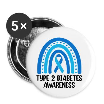 Diabetes-Bewusstsein Blaues Band Regenbogen T1D - Buttons groß 56 mm (5er Pack) - Weiß - Vorne