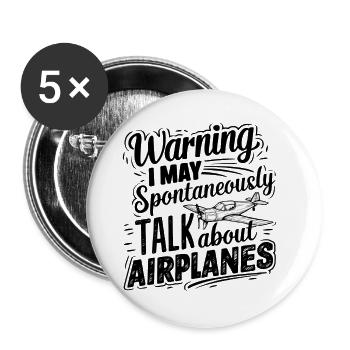 Warnung: Ich kann spontan über Flugzeuge sprechen - Buttons groß 56 mm (5er Pack) - Weiß - Vorne