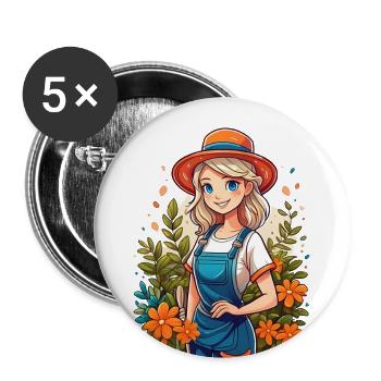 Attractive gardener in her garden - Buttons large 2.2''/56 mm (5-pack) - white - Front