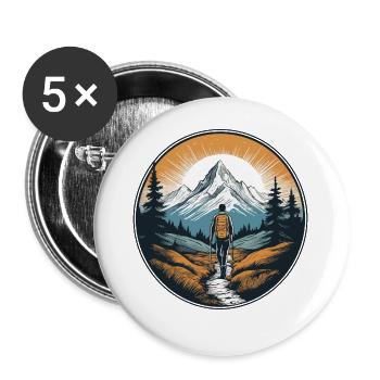 Hikers in front of a mountain backdrop - Buttons large 2.2''/56 mm (5-pack) - white - Front