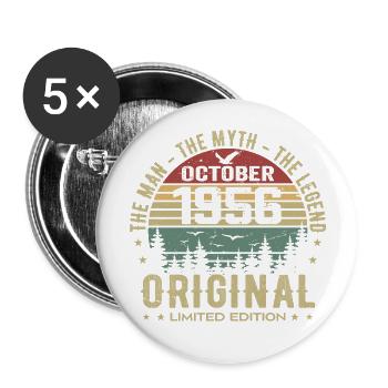 Man Birthday Gift 1956 October 1956 - Buttons large 2.2''/56 mm (5-pack) - white - Front
