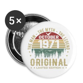 Man Birthday Gift 1971 October 1971 - Buttons large 2.2''/56 mm (5-pack) - white - Front