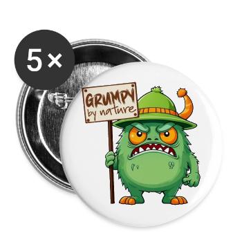 Lustiges Monster mürrisch grantig schlecht gelaunt - Buttons groß 56 mm (5er Pack) - Weiß - Vorne