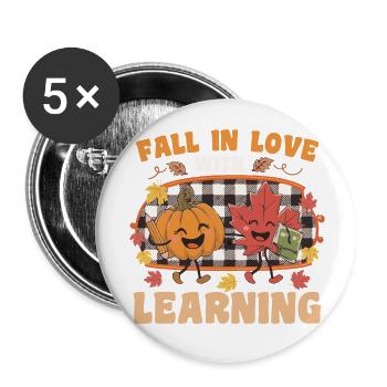 Fall In Love With Learning Autumn Pumpkin Teacher - Buttons large 2.2''/56 mm (5-pack) - white - Front