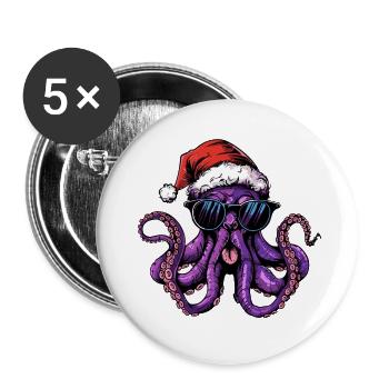 Octopus Christmas Funny - Buttons large 2.2''/56 mm (5-pack) - white - Front