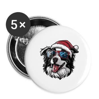 Border Collie Chien Noël Drôle - Lot de 5 grands badges (56 mm) - blanc - Devant