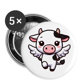 Cute Cow as Angel Cartoon Design - Buttons large 2.2''/56 mm (5-pack) - white - Front
