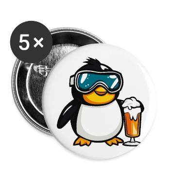 Pinguin Apres Ski Bier - Buttons groß 56 mm (5er Pack) - Weiß - Vorne
