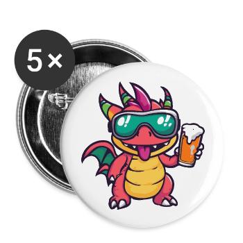 Drache Apres Ski Bier - Buttons groß 56 mm (5er Pack) - Weiß - Vorne
