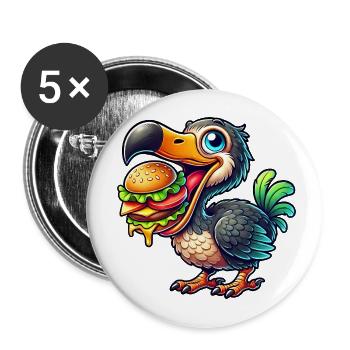 Skurriler Dodo Burger Cheeseburger Fastfood - Buttons groß 56 mm (5er Pack) - Weiß - Vorne