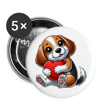 In Love Beagle Coeur Saint-Valentin Chien - Lot de 5 grands badges (56 mm) - blanc - Devant