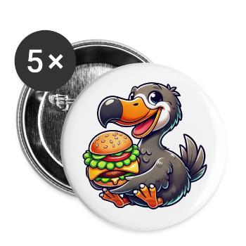 Fantaisiste Dodo Burger Cheeseburger de restauration rapide - Lot de 5 grands badges (56 mm) - blanc - Devant