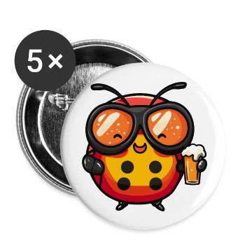 Marienkäfer Apres Ski Bier Comic - Buttons groß 56 mm (5er Pack) - Weiß - Vorne
