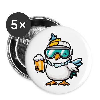 Taube Vogel Apres Ski Bier Comic - Buttons groß 56 mm (5er Pack) - Weiß - Vorne