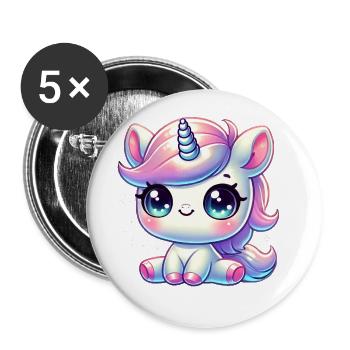 Super Cute Kawaii Baby Unicorn - Buttons groß 56 mm (5er Pack) - Weiß - Vorne