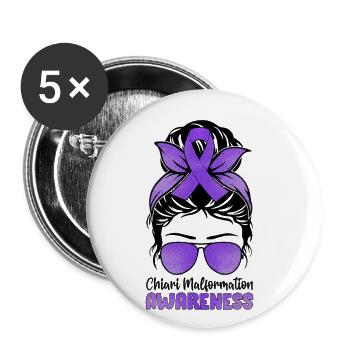 Bewusstsein für Chiari-Fehlbildungen ACM Messy Bun - Buttons groß 56 mm (5er Pack) - Weiß - Vorne
