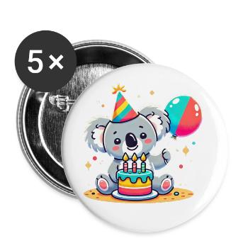 Koala Kid Celebrating Birthday - Buttons groß 56 mm (5er Pack) - Weiß - Vorne