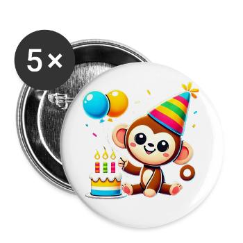 Monkey Kid Celebrating Birthday - Buttons groß 56 mm (5er Pack) - Weiß - Vorne