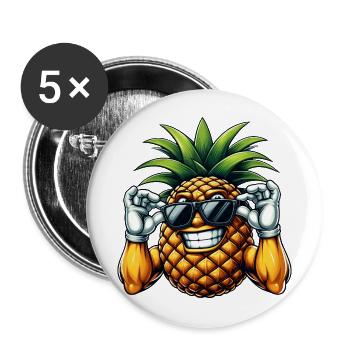 Strong pineapple with sunglasses cartoon - Buttons large 2.2''/56 mm (5-pack) - white - Front