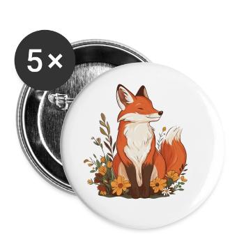 Fuchs mit Blumen - Buttons groß 56 mm (5er Pack) - Weiß - Vorne
