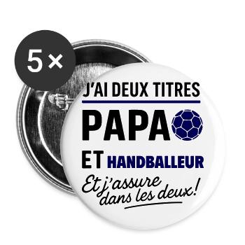 2 titres papa et handballeur,Handball,Sport - Lot de 5 grands badges (56 mm) - blanc - Devant