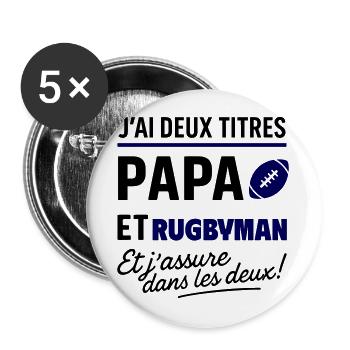 2 titres papa et rugbyman,Rugby,fête des pères - Lot de 5 grands badges (56 mm) - blanc - Devant
