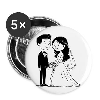 Couple de mariage - Graphique vectoriel romantique - Lot de 5 grands badges (56 mm) - blanc - Devant