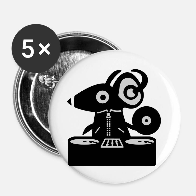 DJ Mouse - Rat - Lot de 5 grands badges (56 mm) - blanc