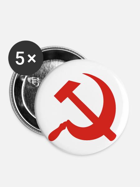 Hammer und Sichel - Buttons groß 56 mm (5er Pack) - Weiß