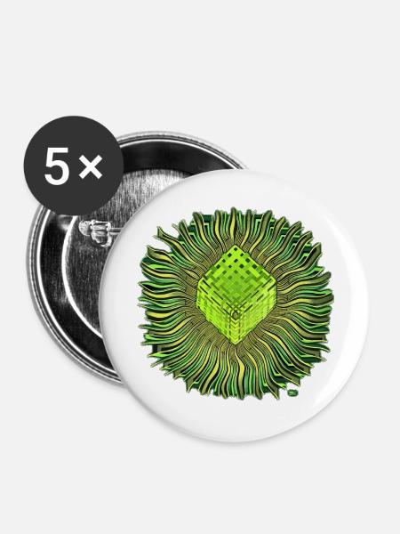 Psychedelic Cube / Psychedelischer Würfel - Buttons groß 56 mm (5er Pack) - Weiß
