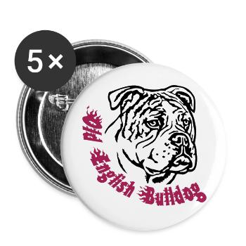 Old English Bulldog - Buttons groß 56 mm (5er Pack) - Weiß - Vorne