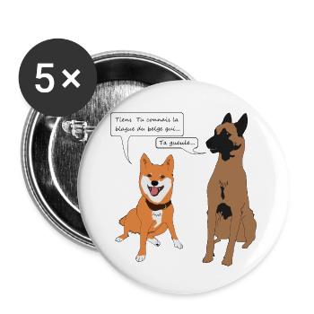 blague belge - Lot de 5 grands badges (56 mm) - blanc - Devant