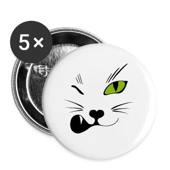 Zwinker Katze - Miau! - Buttons groß 56 mm (5er Pack) - Weiß - Vorne