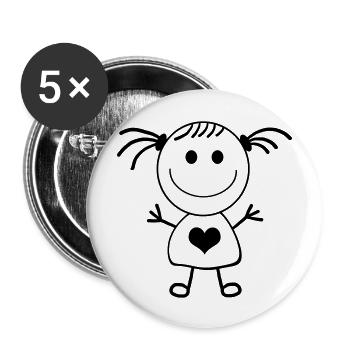 Mädchen Strichmännchen - Buttons groß 56 mm (5er Pack) - Weiß - Vorne
