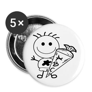 Schulkind Strichmännchen - Buttons groß 56 mm (5er Pack) - Weiß - Vorne