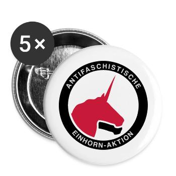Antifaschistische Einhorn-Aktion - Buttons groß 56 mm (5er Pack) - Weiß - Vorne