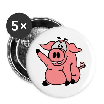 Niedliches Cartoon Comic Schwein Winkt Freundlich - Buttons groß 56 mm (5er Pack) - Weiß - Vorne