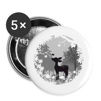 un faon avec un papillon - Lot de 5 grands badges (56 mm) - blanc - Devant