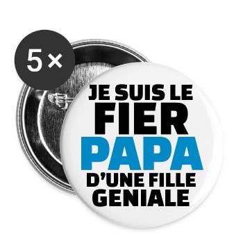 le fier papa d'une fille géniale - Lot de 5 grands badges (56 mm) - blanc - Devant
