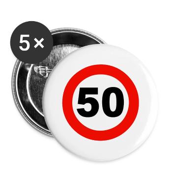 50.Geburtstag , Verkehrsschild , 50 Jahre (25) - Buttons groß 56 mm (5er Pack) - Weiß - Vorne