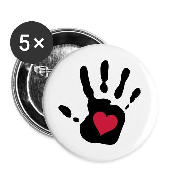 empreinte de la main coeur rouge - Lot de 5 grands badges (56 mm) - blanc - Devant