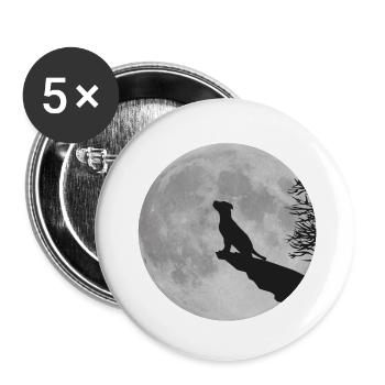 Vollmond Klippe Hund Welpe Puppy Werwolf heulen - Buttons groß 56 mm (5er Pack) - Weiß - Vorne