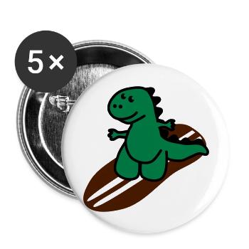 Surfing Dinosaurier - Buttons groß 56 mm (5er Pack) - Weiß - Vorne