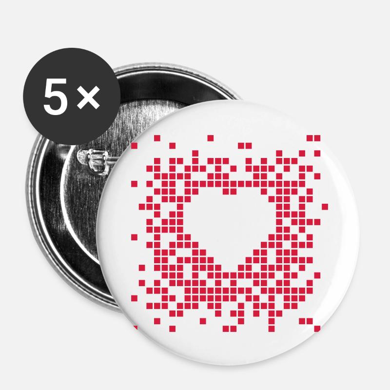 Pixel Heart - Buttons large 2.2''/56 mm (5-pack) - white