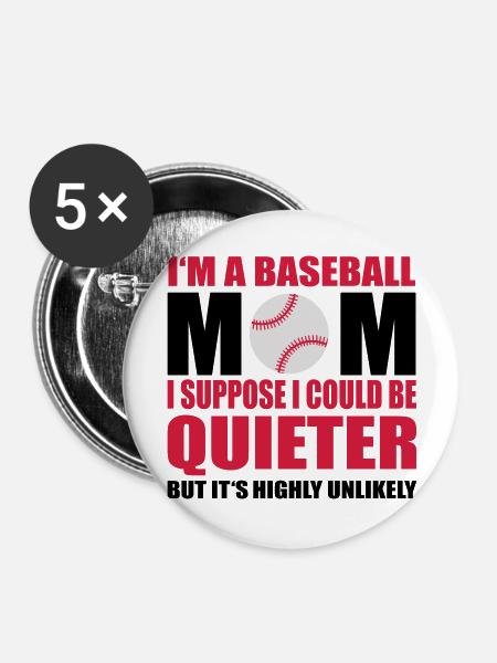Baseball mom - Buttons groß 56 mm (5er Pack) - Weiß