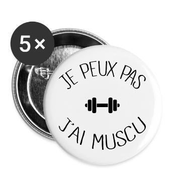 Je peux pas j'ai Muscu - Lot de 5 grands badges (56 mm) - blanc - Devant