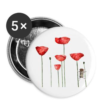 Maus Mohn Tier Sommer witzig frech - Buttons groß 56 mm (5er Pack) - Weiß - Vorne